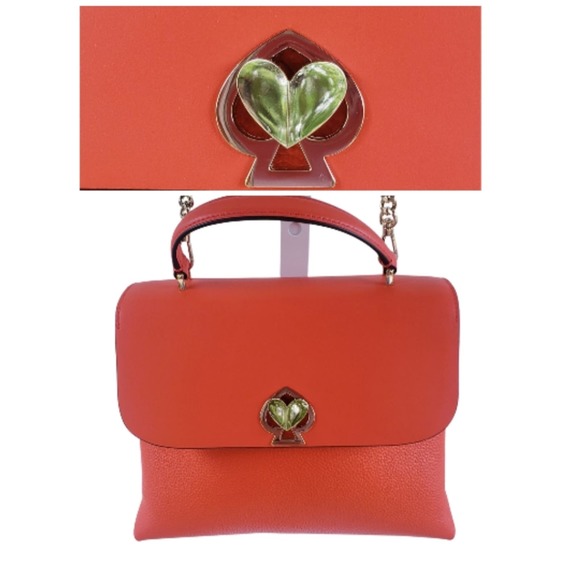 Kate Spade Orange Leather 2-in-1 Satchel or Crossbody Bag Detachable Chain Strap - Picture 1 of 15